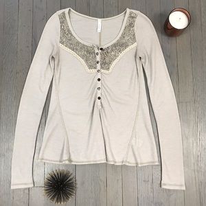 Free People Western Button Thermal Long Sleeve Top